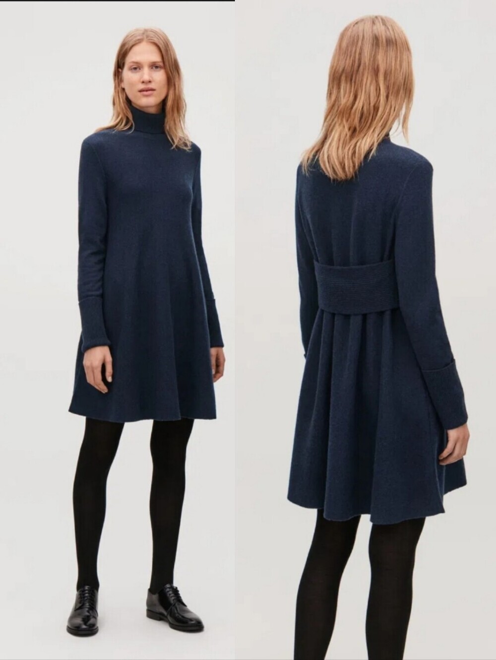 COS Navy Sweater Turtleneck Lambswool Tunic Dress XS